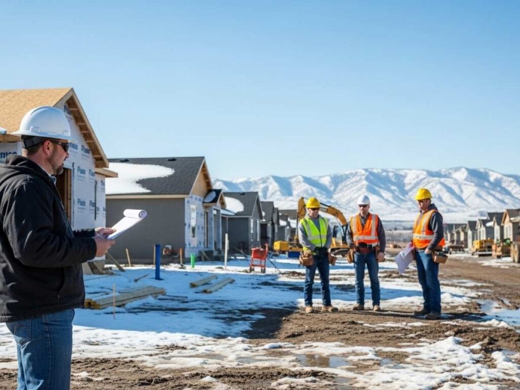 General contractor overseeing residential construction in Idaho Falls while coordinating work during changing seasonal conditions.